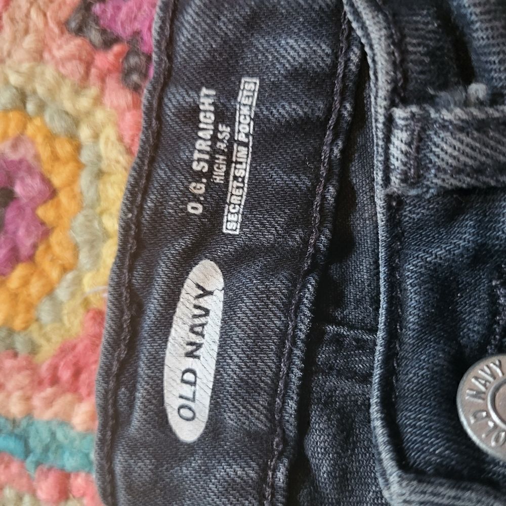 Old Navy OG Straight Marilyn Knee Rip Jeans Black Women's 2 - Picture 5 of 7